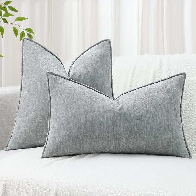 decorUhome Couch Throw Pillow Covers 20x20 Set of 2, Decorative Soft Euro Neutral Chenille Pillow Covers with Elegant Design for Sofa Bed Living Room Home Decor, Ultimate Gray