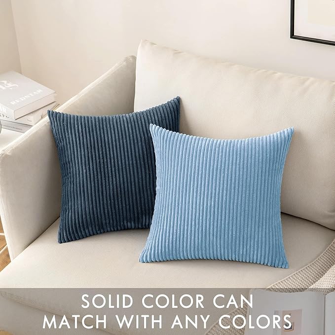 MIULEE Winter Pack of 2 Corduroy Pillow Covers Soft Soild Cushion Cases Decorative Square Throw Pillow Covers Baby Boy Blue Pillowcases for Sofa Bedroom Car 18 x 18 Inch 45 x 45 Cm