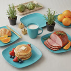 TP 10.5" Melamine Square Dinner Plates, 6-piece Plate Set Unbreakable Serving Dishes for Indoors and Outdoors, Unbreakable Dinner Service for 6, Teal