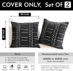 BlissBlush Black Decorative Throw Pillow Covers 20X20, Set of 2, Boho Farmhouse Cushion Cover, Cozy Soft Accent Pillowcase for Couch Sofa Bed Living Room Home Décor