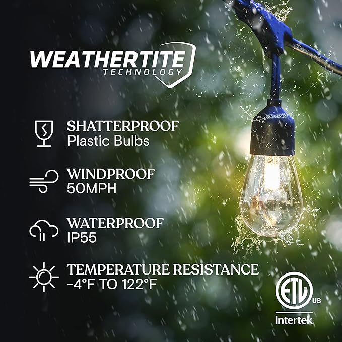 Brightech Ambience Pro 27 Ft Solar Powered Outdoor String Lights - Commercial Grade Waterproof Patio Lights with Edison Bulbs, Shatterproof LED String Lights for Patio - 1W, Warm White, 12 Bulbs