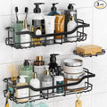 OMAIRA 3-Pack Shower Caddy with Soap Holder, Adhesive Rustproof No-drill Strudy Loading Inside Shower Organizer Shelves Rack Storage Bathroom Organization for Smooth Wall Glass Tile, Black (Large)