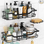 OMAIRA 3-Pack Shower Caddy with Soap Holder, Adhesive Rustproof No-drill Strudy Loading Inside Shower Organizer Shelves Rack Storage Bathroom Organization for Smooth Wall Glass Tile, Black (Large)
