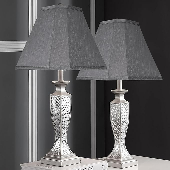 GO&SO Set of 2 Gray Bell Lamp Shades Fabric Lamp Shade,Modern Lamp Shade For Table & Floor Lamp Shade Replacement,6.5"Top x 13"Bottom x 11.2"Slant Height x 10.5''Vertical Height(Spider), Easy Assembly