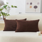 Home Brilliant 12x20 Pillow Cover Lumbar Set of 2 Plush Striped Corduroy Velvet Brown Throw Pillows for Couch Sofa Party, 12 x 20 inch, Brown