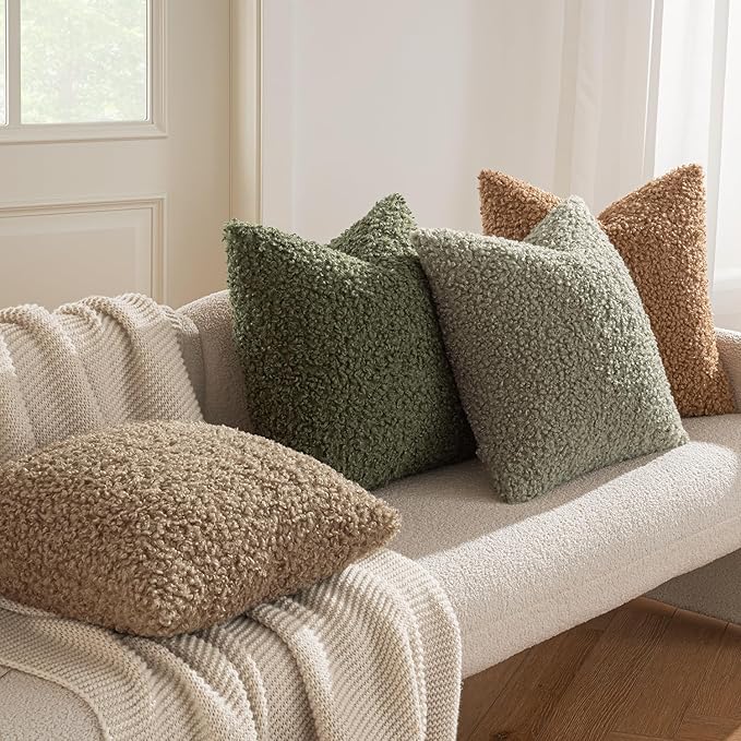 MIULEE Pack of 2 Throw Pillow Covers 18x18 Inch Sage Green Faux Fur Decorative Sherpa Pillow Covers Fuzzy Accent Soft Sheepskin Fleece Cushion Cases for Boho Home Decor Couch Living Room Bed