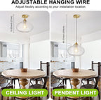 Glass Pendant Lights Kitchen Island, Brass Gold Pendant Lighting Fixtures, Modern Hanging Ceiling Light with 11'' Striped Clear Glass Shade for Farmhouse Dining Room Bedroom Hallway(1 Pack)