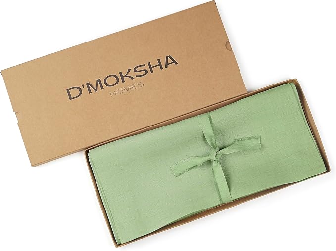 D'Moksha Homes Linen Sage Green Table Runner 108 Inches Long - 100% Pure Linen Dining Table Runner 14 x 108 Inch for Fall, Autumn and Halloween - Machine Washable