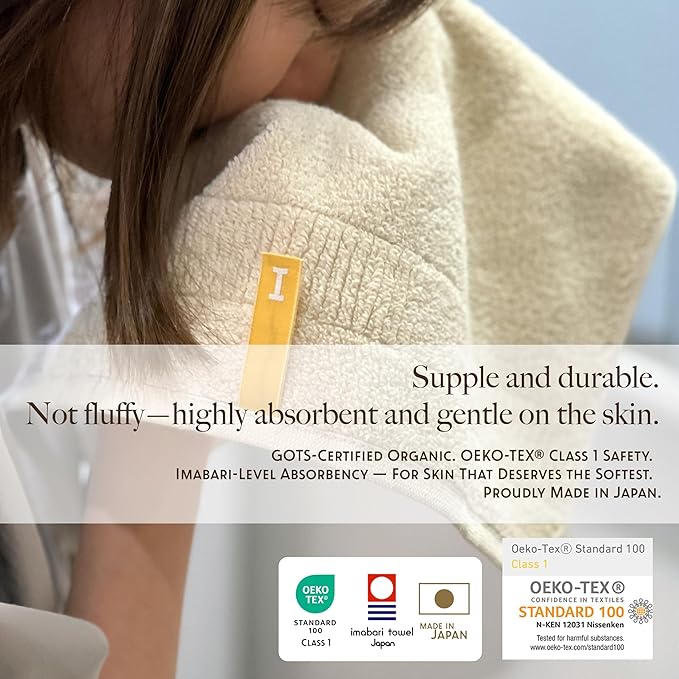 Highly Absorbent Organic Cotton Washcloths, Soft & Durable Face Towels, Made in Japan, Oeko-Tex Class 1 Certified, 7.1 x 7.1 inch, Ivory, Pack of 4 – Proof of Purity