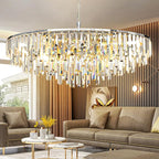 Chrome Modern Round Top K9 Crystal Chandelier Lighting Fixture, 17 Lights Round K9 Crystal Adjustable Hanging Lamp for Dining Room Bedroom Living Room,Hallway,Bar,Kitchen W39''