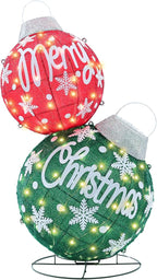 Large Lighted Christmas Ball Ornaments,35Inch 3D Pre-Lit LED Holiday Decor with Base for Outdoor Yard, Garden,Patio-Festive Glow (Red/Green)