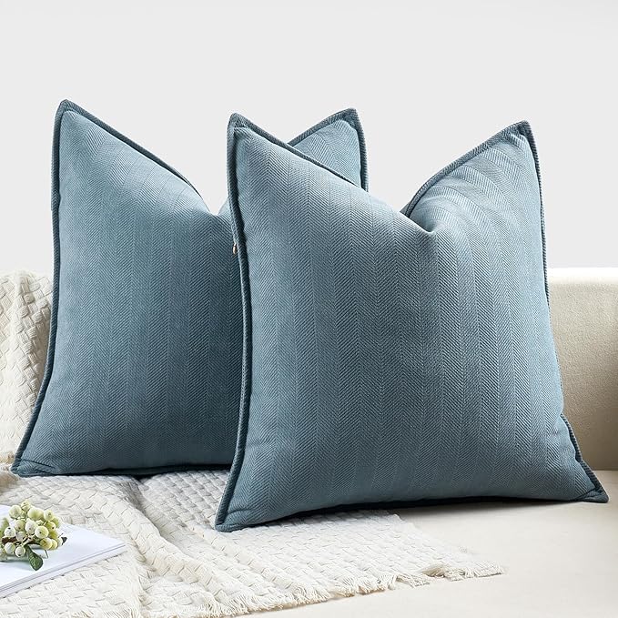 MIULEE Pack of 2 Dusty Blue Decorative Pillow Covers 18x18 Inch Soft Chenille Luxurious Couch Throw Pillows Farmhouse Cushion Covers with Elegant Design for Sofa Bedroom Living Room Home Decor