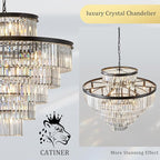 Large Crystal Chandeliers 23 Lights 36" Modern Black Luxury Chandelier for Foyer Staircase Chandeliers 6 Tiers Round K9 Ceiling Pendant Lighting Fixture for Living Dining Room