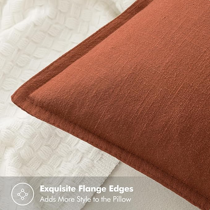 MIULEE Fall Decorative Linen Pillow Covers 16x16 Inch Rust Boho Farmhouse Neutral Couch Throw Pillows for Bed Pack of 2 Accent Modern Pillowcase Summer Sofa Livingroom Home Decor