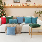 decorUhome Christmas Chenille Soft Throw Pillow Covers 26x26 Set of 2, Farmhouse Velvet Neutral Decorative Euro Pillow Covers with Stitched Edge for Couch Sofa Bed Home Decor, Christmas Red