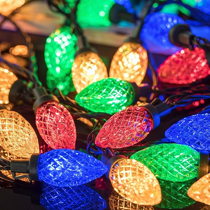 AWQ 200LED 146.9 FT C9 Christmas String Lights Plug in Fairy Twinkle String Lights 8 Modes Timer Function Waterproof Extendable for Indoor Outdoor Wedding Party Christmas Decoration (200, Multicolor)