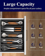 Kitsure Expandable Silverware Organizer – Large Utensil Drawer Kitchen Organization with 5 Compartments, Easy-Clean, Home & Apartment Essentials, Black, 13.6" x 1.4"x 11.0"~19.9"