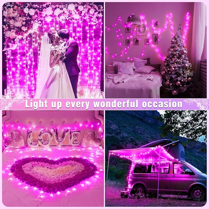 66FT 200 LED Christmas Lights Outdoor, Plug in Christmas String Lights Indoor, Waterproof & 8 Modes & Timer Function, Connectable Fairy Twinkle Light for Bedroom Classroom Wedding Party Decor, Pink
