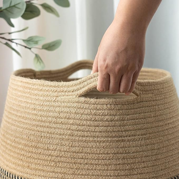 Goodpick 105L Jute Woven Rope Laundry Hamper - Collapsible Clothes Hamper for Bedroom and Laundry Room, 25.6" x 17.7" Tall Modern Baskets for organizing and décor Room