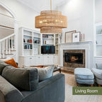 24” Boho Large Rattan Chandelier Light Fixture,6-Light Large Hand Woven Pendant Light Fixture Farmhouse Rustic Chandeliers for Kitchen Bedroom, Dining Room, Living Room, Hallway, Foyer