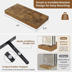 fuqing Floating Shelves for Wall, Wall Mounted Wood Floating Shelf with Invisible Brackets for Living Room, Bathroom, Bedroom, Kitchen Storage and Decor, 16 Inch Set of 2, Rustic Brown