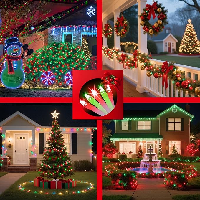 1500 LED Chrstmas Lights, 470ft Outdoor Christmas String Lights with 12 Modes, Red & Green LED String Lights with Timer Dimmable Waterproof for Tree Fence Garden Xmas Wedding Party Decor Red & Green
