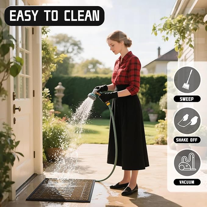 Yimobra Welcome Mat, Heavy Duty Sturdy Door Mats for Home Entrance Outdoor Indoor, Front Doormat for Outside Patio Floor Entry Porch Garage Office, Waterproof, Low Profile, 36x24, Brown