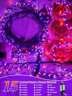 800 LED Halloween Slow Twinkle Cluster Lights, Firecracker Fairy Lights with 15 Modes & Timer Function, 33FT Waterproof String Lights for Indoor Outdoor Tree Halloween Decorations, Orange and Purple