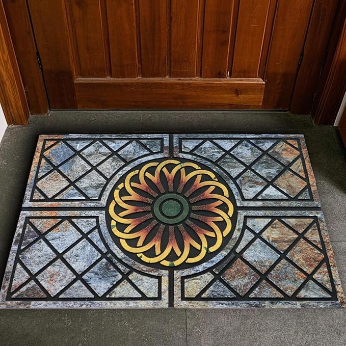 Door Mat Welcome Mat, Heavy Duty Door Mat 23.6 x 35.4 Inch Front Rug Doormat for Outdoor Entrance Home Non-Slip Rubber Rug for Front Door, Outside, Entryway, Patio (Flower)