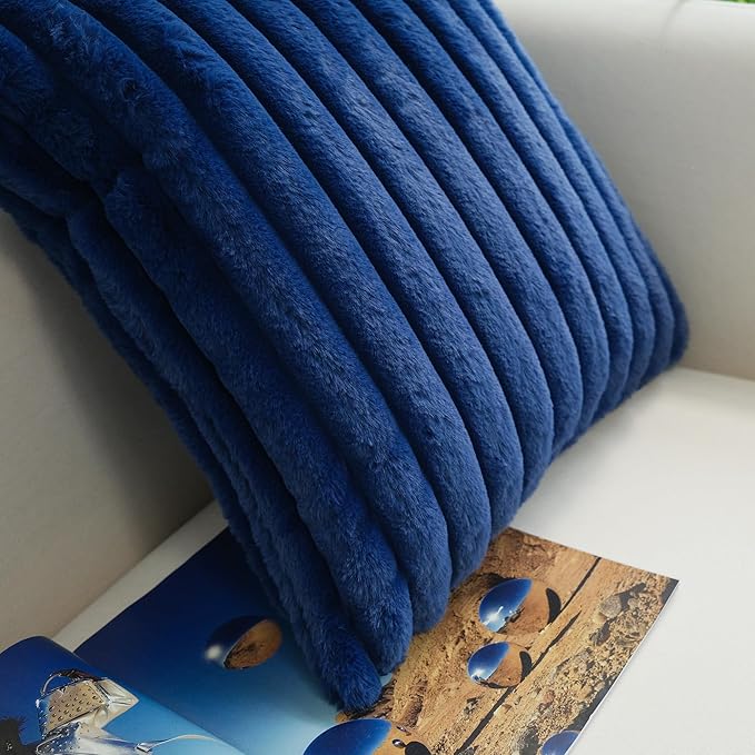 JOJUSIS Pack of 2 Faux Fur Plush Decorative Throw Pillow Covers Couch Cushion Case Soft Pillowcases (Navy Blue, 16 x 16-Inch)