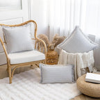 Throw Pillow Covers 22x22 Set of 2 Striped Fringe Pillow Cover Farmhouse Cushion Covers with Tassel Neutral Boho Pillows Decorative Square Pillowcase for Couch Sofa Bed, Blue