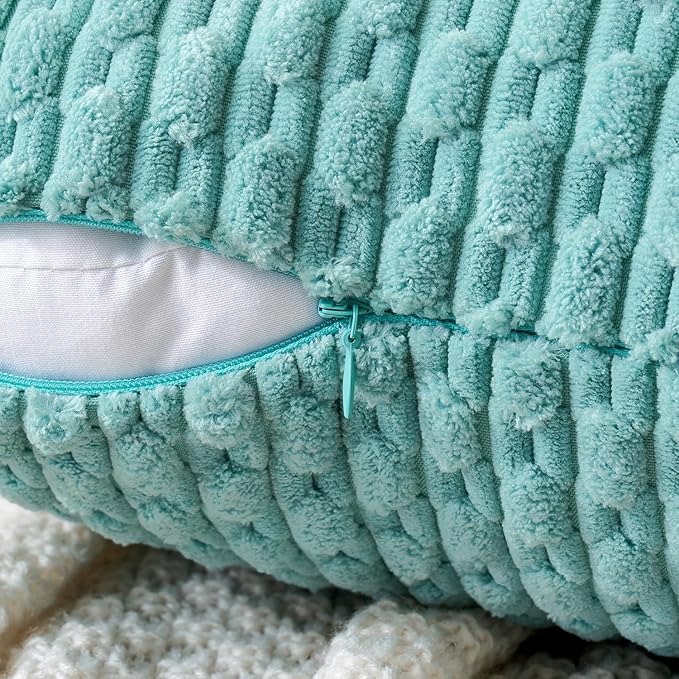 MIULEE Pack of 2 Decorative Lumbar Throw Pillow Covers 12x20 Inch Soft Boho Striped Textured Corduroy Pillow Covers Modern Farmhouse Home Decor for Couch Bed Sofa Living Room Aqua Green