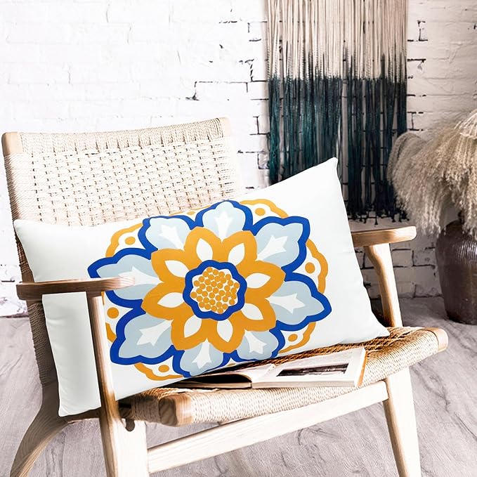Decorative Throw Pillow Covers Set of 2 Dahlia Floral Pillow Covers 12x20 inch Super Soft Short Plush Square Throw Pillows,Farmhouse Outdoor Pillow Covers for Couch Sofa Bed Living Room