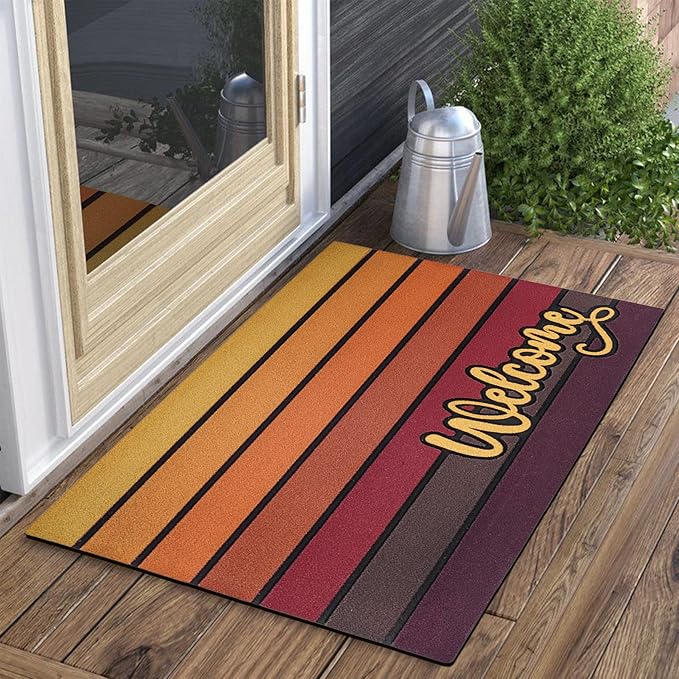 Bulijojo Sunset Orange Entrance Door Mat Large 17 x 30 Inch Entry Way Doormat Front Door Rug Outdoor Heavy Duty Welcome Mat, Non Slip Rubber Back Low Profile
