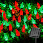 Brightown Solar Operated C6 Strawberry String Lights, 22.64ft 50 LEDs Red Green LED Christmas Fairy Lights, Solar Christmas Lights Outdoor, Christmas Decorations for Christmas Tree, Garden Decor