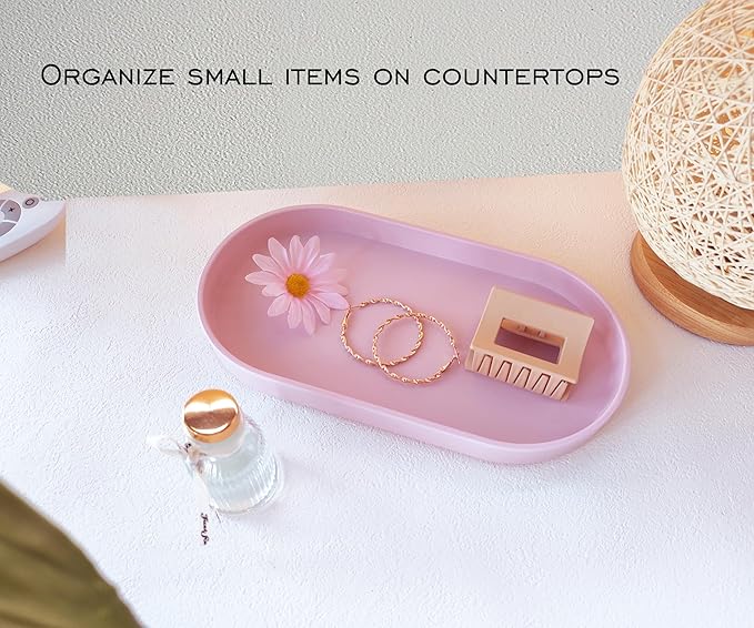 Pink Small Tray (10 inch), Oval Tray for Bathtub Bathroom Vanity Items, Countertop Organizer, Soap, Perfume.