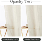 KGORGE Natural Linen Shower Curtain for Bathroom - Linen Blend Button Hole Semi Sheer Lightweight Waterproof Shower Curtains for Bathtub, 72 x 72 inches Long, Hooks Included