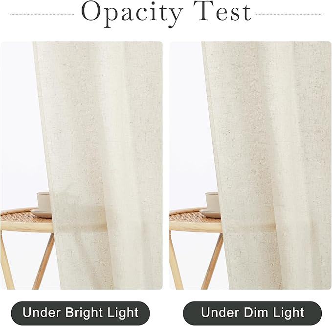 KGORGE Natural Linen Shower Curtain for Bathroom - Linen Blend Button Hole Semi Sheer Lightweight Waterproof Shower Curtains for Bathtub, 72 x 90 inches Long, Hooks Included
