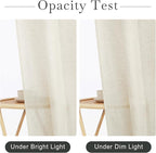 KGORGE Natural Linen Shower Curtain for Bathroom - Linen Blend Button Hole Semi Sheer Lightweight Waterproof Shower Curtains for Bathtub, 72 x 90 inches Long, Hooks Included