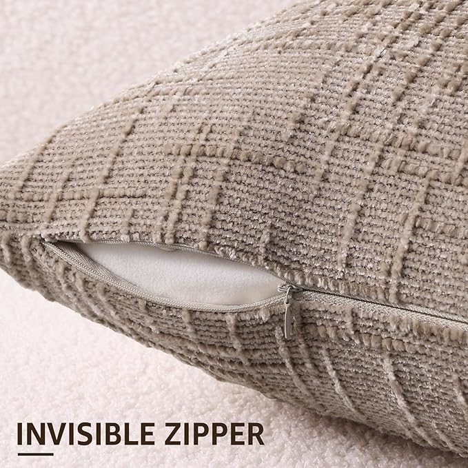 decorUhome Fall Oatmeal Chenille Throw Pillow Covers 12x20 Set of 2 Thick Textured Slubby Couch Pillow Covers Farmhouse Accent Modern Neutral Decorative Pillow Cases for Bed Sofa Living Room