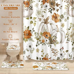 Newwiee 7 Pcs Fall Pumpkin Shower Curtain Sets Vintage Pumpkin Bathroom Set Thanksgiving Bathroom Curtain Shower Set Include Towels Non Slip Rugs Toilet Lid Cover Bath Mat(Autumn Pumpkins Flowers)