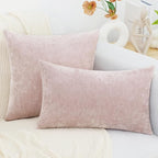 decorUhome Chenille Blush Pink Throw Pillow Covers 26x26 Inch Set of 2, Decorative Soft Couch Pillow Covers Solid Dyed Accent Velvet Farmhouse Neutral Square Pillow Cases for Sofa Bed Living Room
