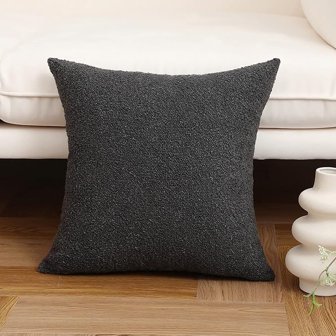 Jeneoo Graphite Grey Decorative Square Thick Accent Throw Pillow Covers Fine Textured Boucle Couch Cushion Cases for Sofa Decor, Set of 1, 24 x 24 Inch