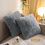XeGe Cozy Faux Fur Throw Pillow Covers, Zippered Fluffy Cushion Covers, Shaggy Fuzzy Decorative Pillow Covers, Plush Furry Pillowcases Pack of 2 for Sofa Couch Home Decor (18''x18'', Light Gray)