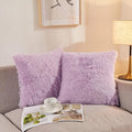 XeGe Faux Fur Lavender Throw Pillow Covers, Shaggy Fluffy Cushion Covers, Plush Furry Pillow Cases, Fuzzy Decorative Pillow Shams Zipper Set of 2 Sofa Bed Couch Living Room (18''x18'', Orchid Tint)