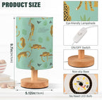 Table Lamp Vintage Cheetah Leopard Animal Tropical Palm Leaf Print Nightstand Lamp with Wood Base Fabric Lamp Shade Bedside Desk Lamp for Living Room Bedroom Kids Room Office