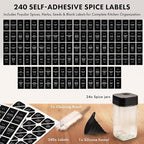 Square Spice Jars with Adjustable Rotating Lids (24 Pack) – 4oz Glass Spice Jars with 240 Labels, Funnel & Brush, Airtight Spice Containers for Kitchen Organization