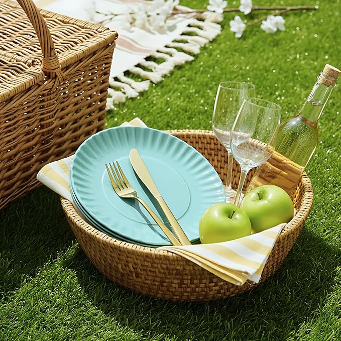TP 8-Piece Melamine Plates Set, 10.5" & 8" Lightweight Reusable Dinner Plates for Picnic, Party & Outdoor Dining, Unbreakable Dishwasher Safe Tableware, Teal
