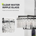 Black Crystal Chandeliers for Dining Room 10-Light, 29.5” Modern Water Ripple Glass Light Fixture, Farmhouse Round Lighting for Kitchen Island, Bar Table