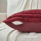 FUTEI Burgundy Striped Decorative Throw Pillow Covers 12x20 Inch Set of 2,Rectangle Winter Decorations Couch Lumbar Pillowcase,Soft Cozy Faux Rabbit Fur & Velvet Back,Modern Home Decor for Bed